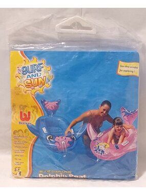 Vintage Dolphin Boat Inflatable Pool Toy 44x28" New Old Stock Sealed 2002 USA
